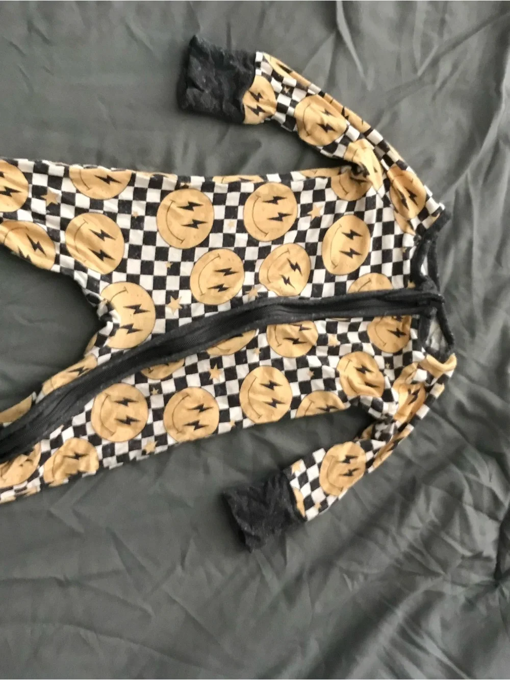 Toddler Checkered Lightning Footie Pajamas - Black & Gold BAMBOO PJS
